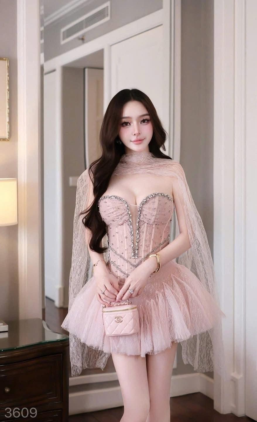 Pink Crystal Cape Dress